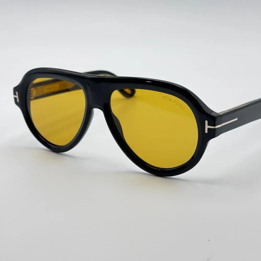 Tom Ford Sunglasses Icon FT1225 01E Black Pilot Frame Amber Lens 59-16-145 New